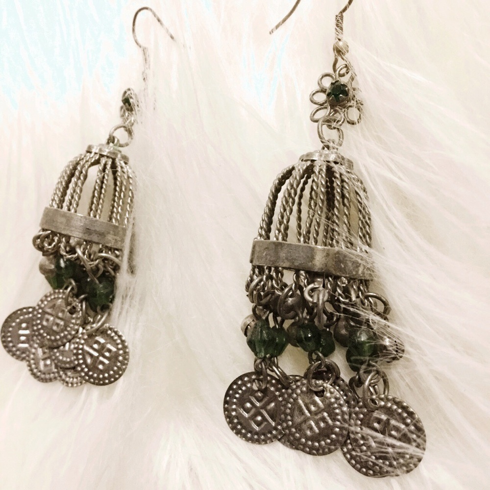 Rustic Birdcage Dangling Coin Earrings , Flower